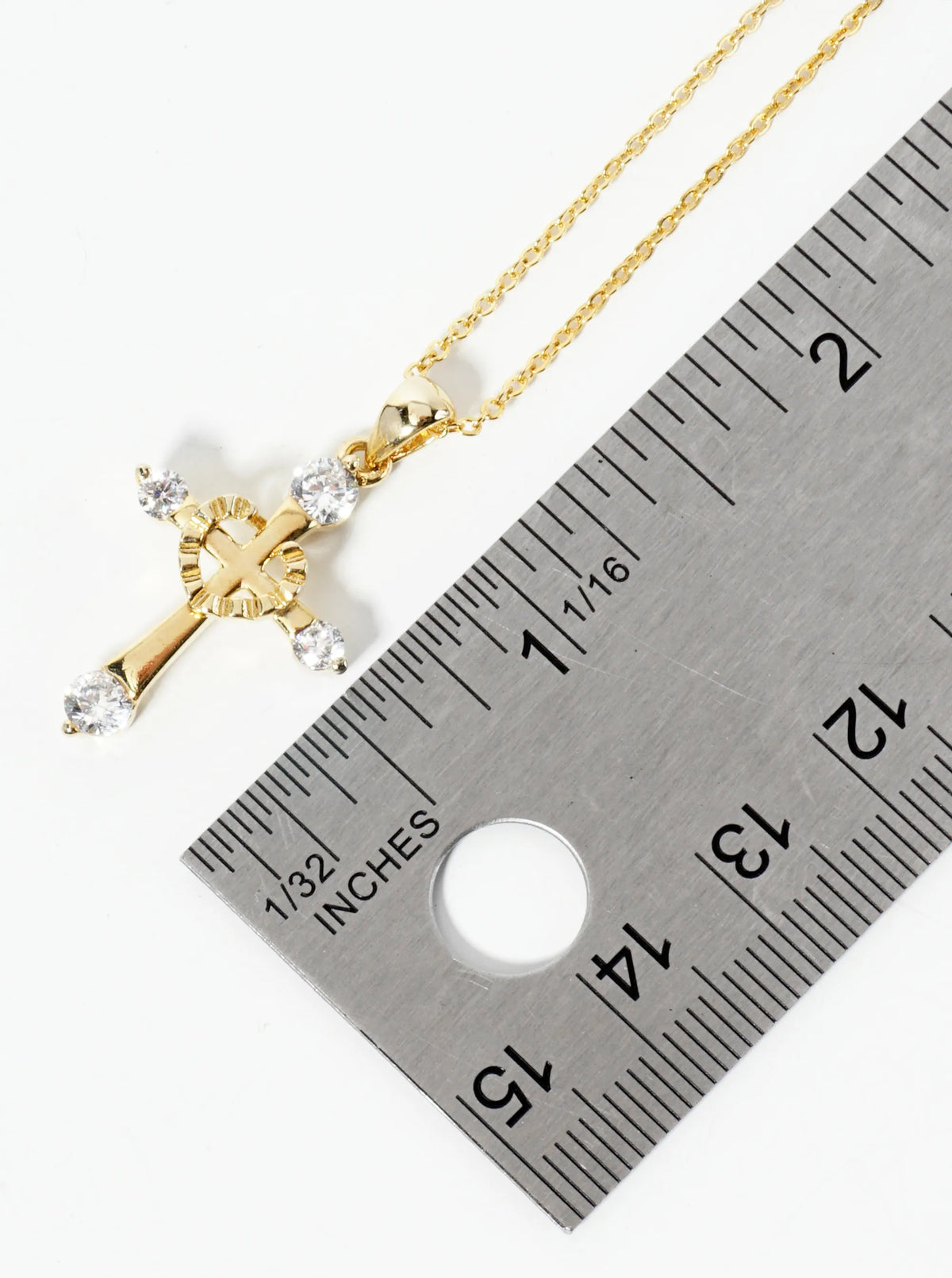 18K Gold Dipped CZ Stone Cross Pendant Necklace