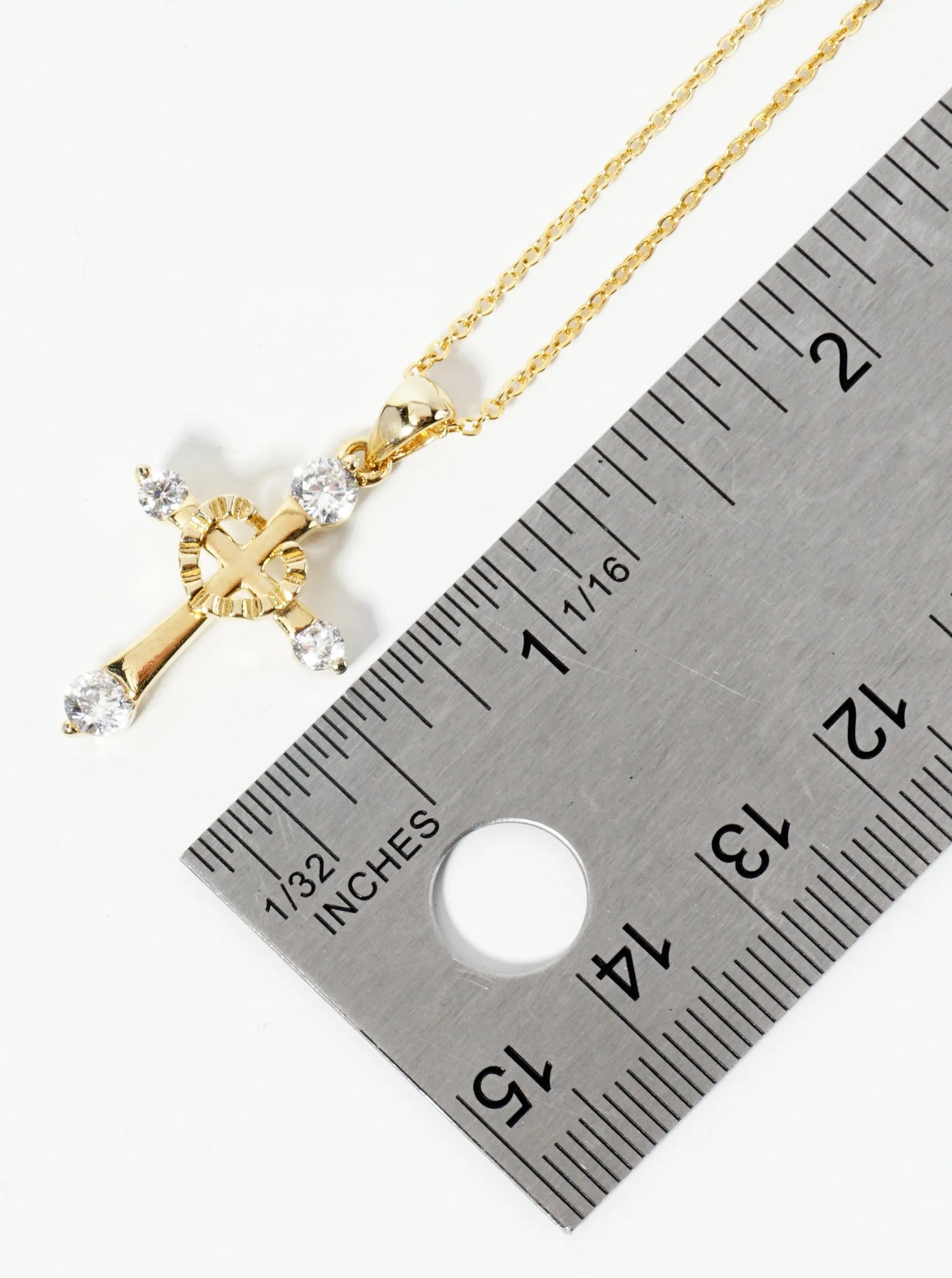 18K Gold Dipped CZ Stone Cross Pendant Necklace