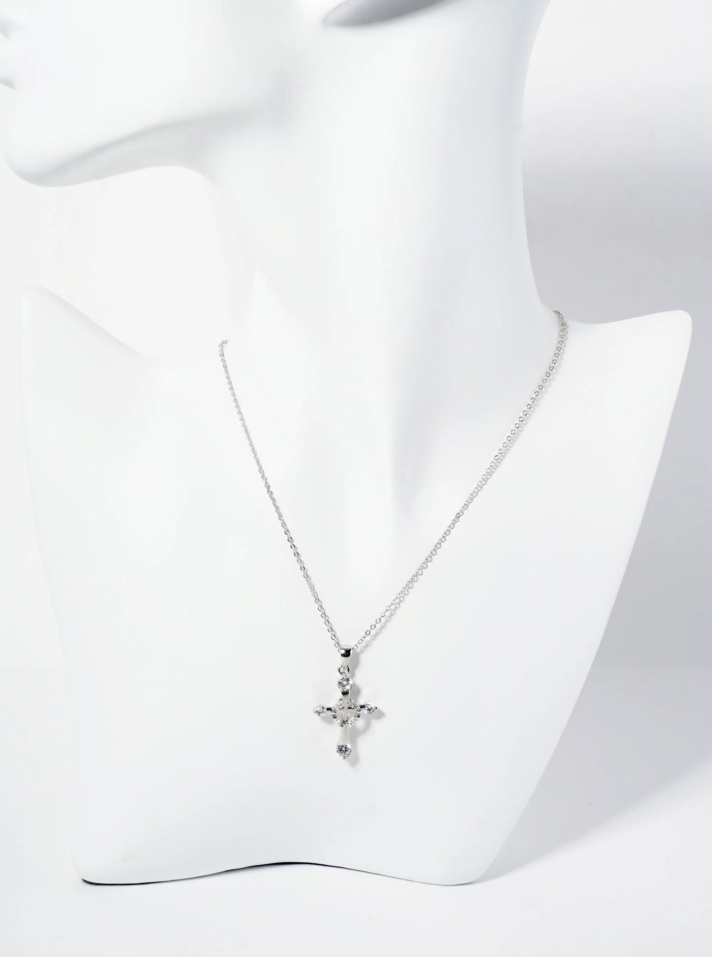 18K Gold Dipped CZ Stone Cross Pendant Necklace