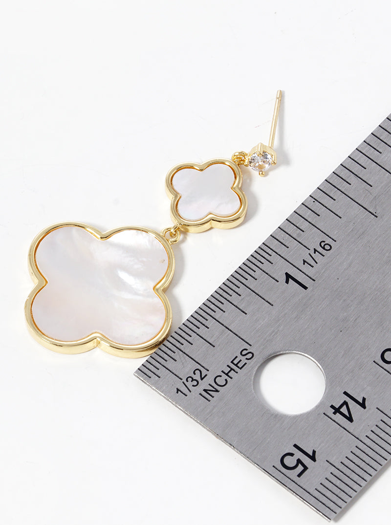 18K Gold Dipped CZ Stone Double Quatrefoil Drop Dangle Post Earrings