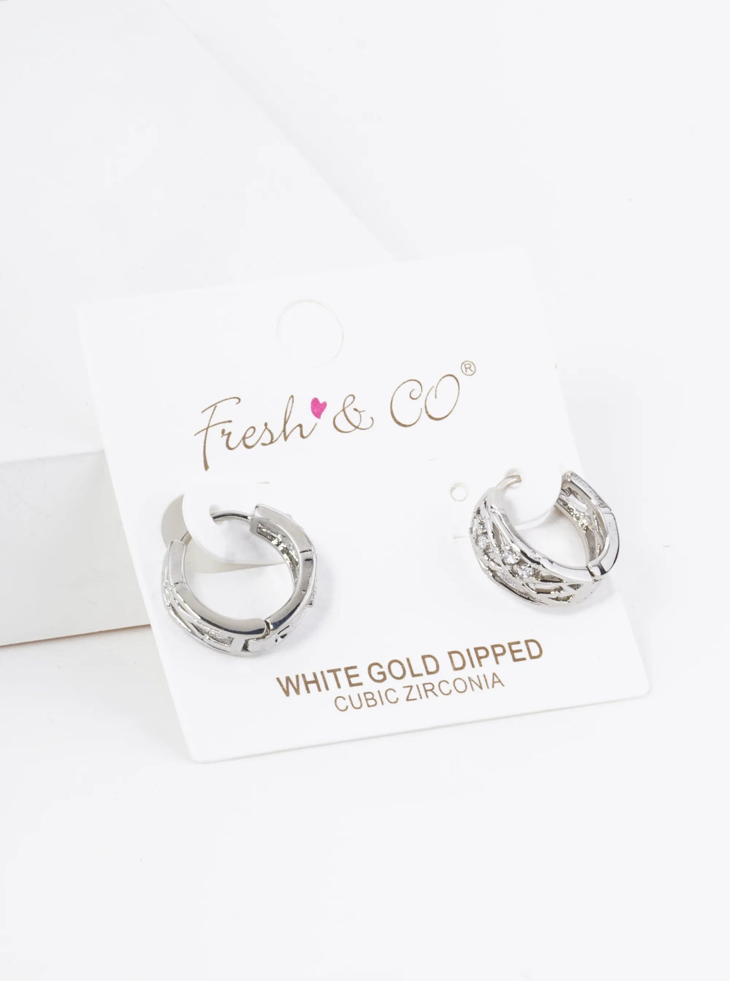 18K Gold Dipped CZ Stone Filigree 15mm Brass Huggie Hoop Earrings