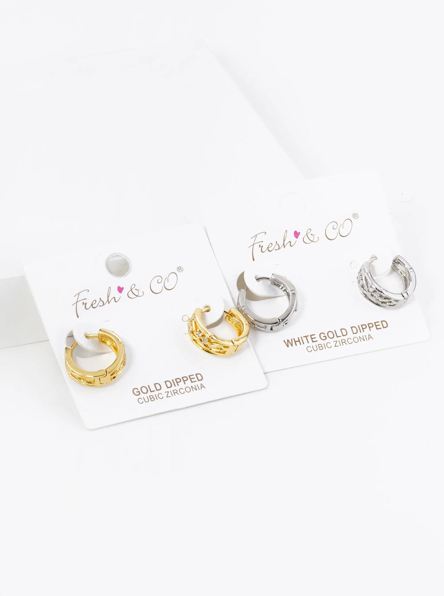 18K Gold Dipped CZ Stone Filigree 15mm Brass Huggie Hoop Earrings