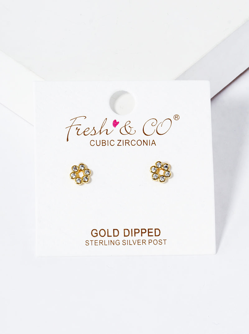 18K Gold Dipped CZ Stone Heart Post Stud Earrings