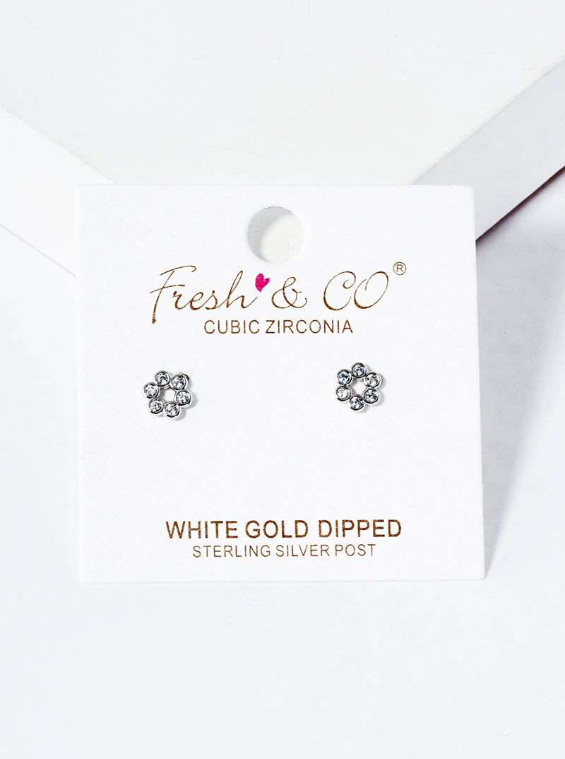 18K Gold Dipped CZ Stone Flower Post Stud Earrings