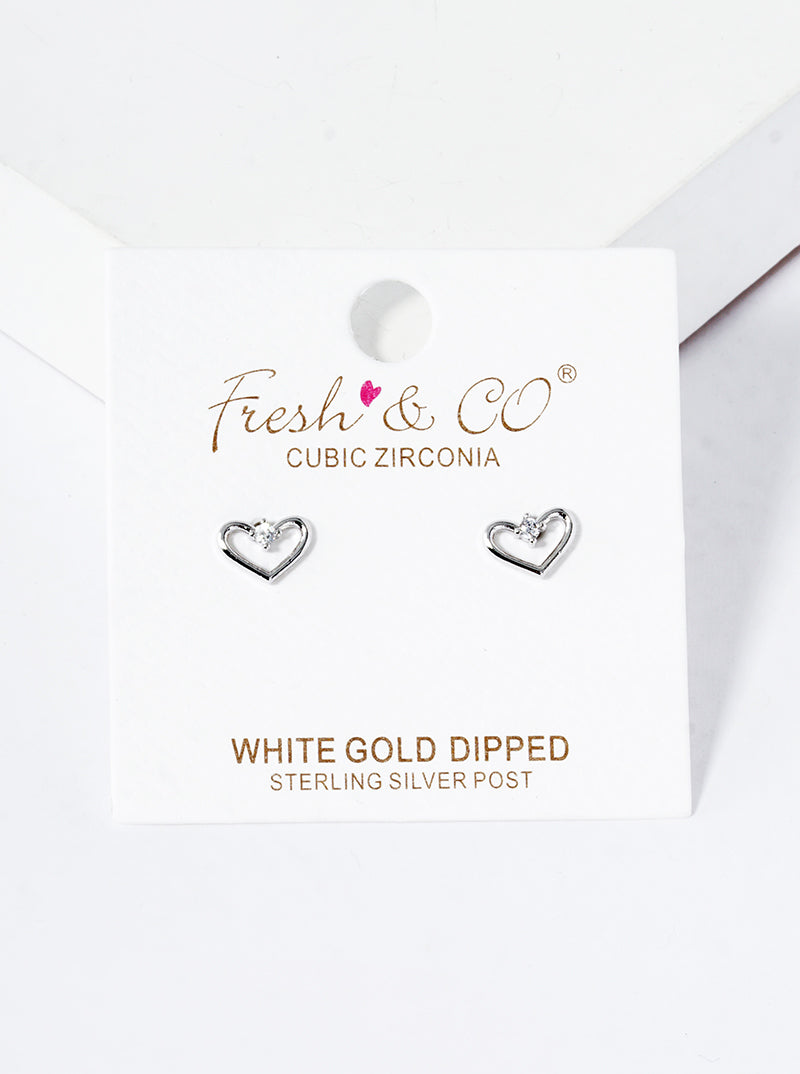 18K Gold Dipped CZ Stone Heart Post Stud Earrings