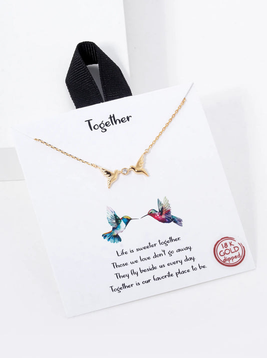 18K Gold Dipped CZ Stone Two Birds Pendant Necklace
