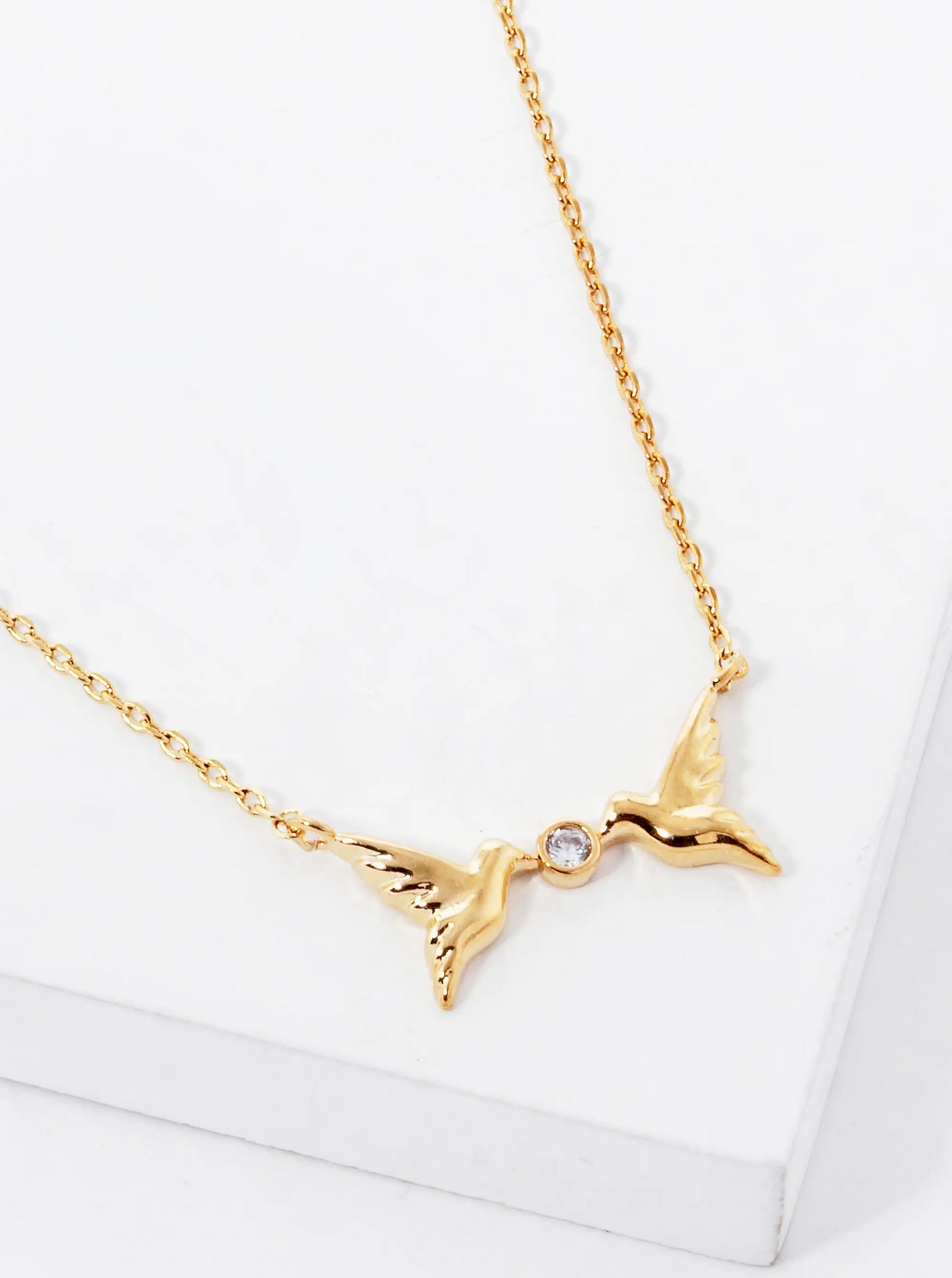 18K Gold Dipped CZ Stone Two Birds Pendant Necklace