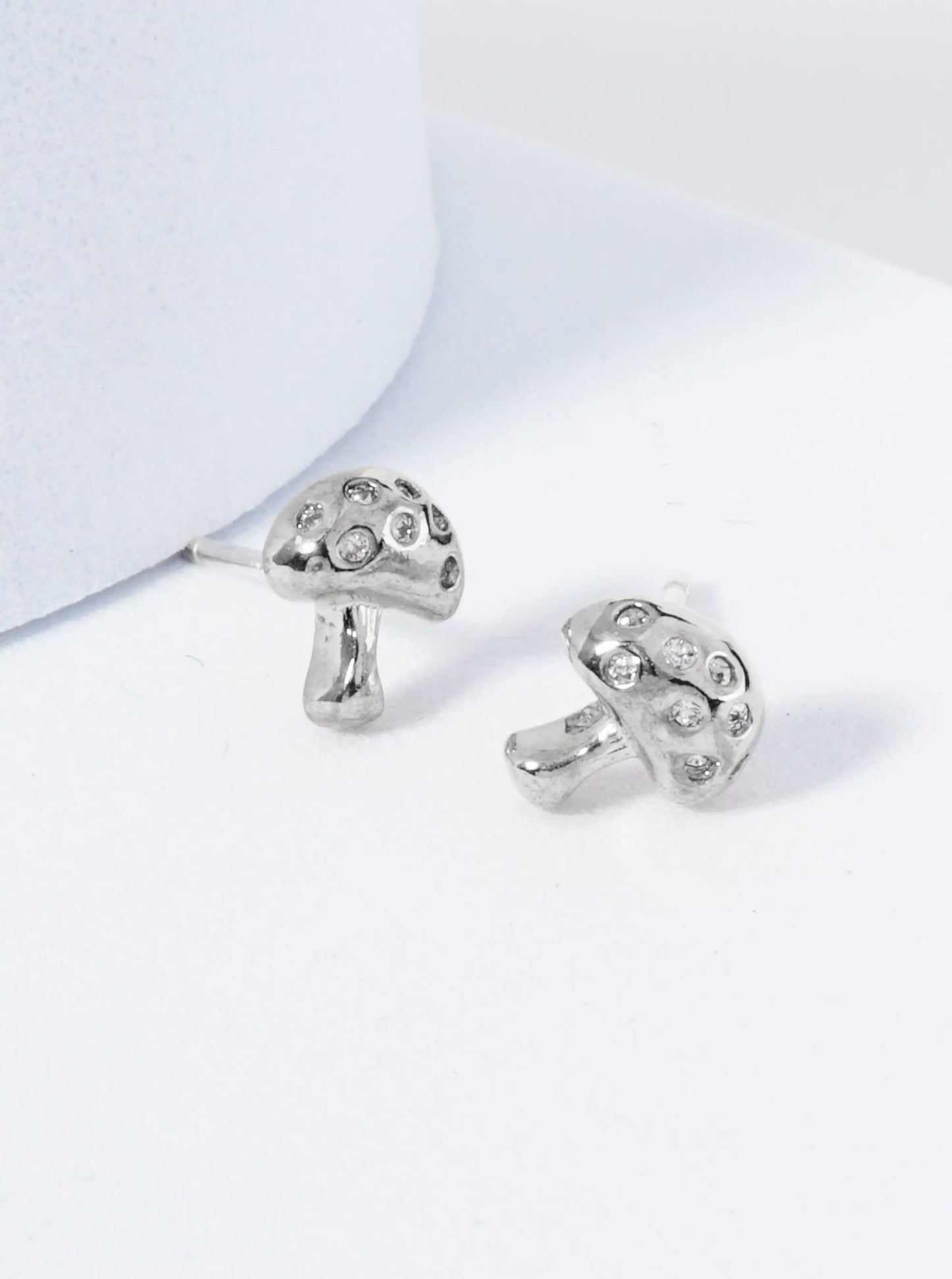 18K Gold Dipped CZ Studded Tiny Mushroom Stud Earrings