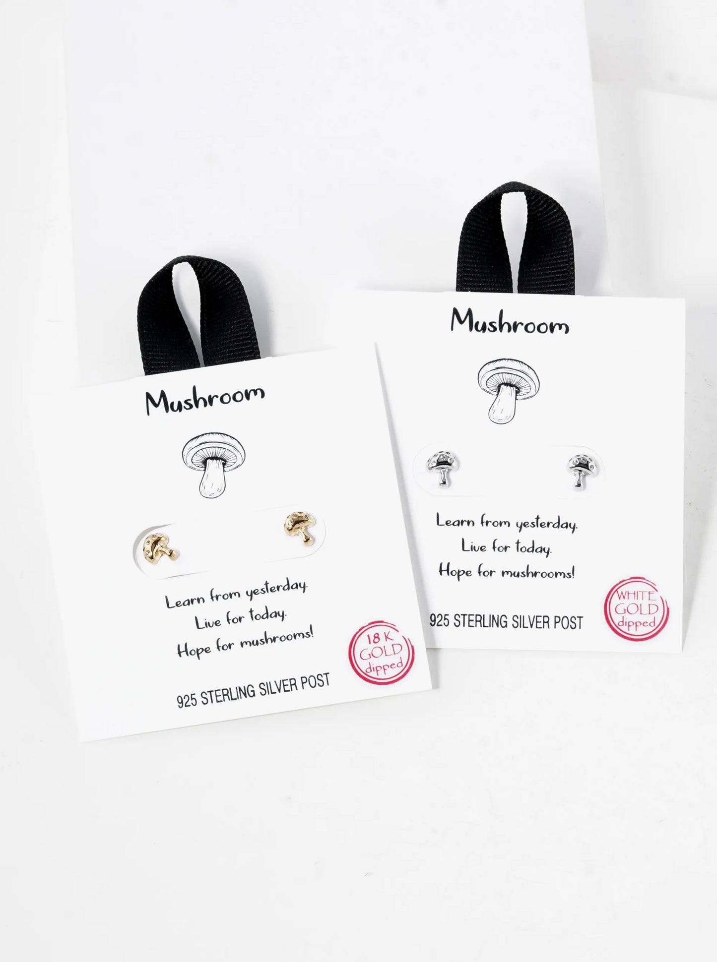 18K Gold Dipped CZ Studded Tiny Mushroom Stud Earrings