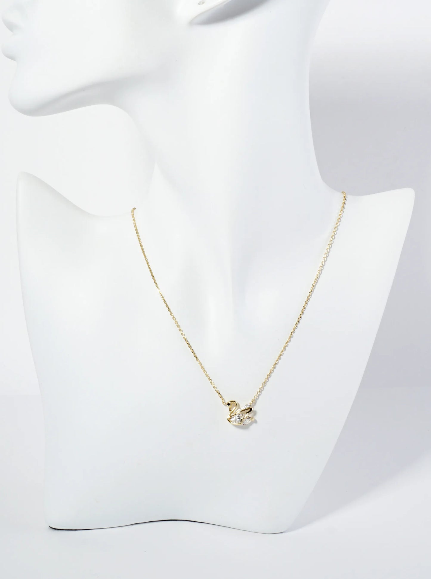 18K Gold Dipped CZ Swan Pendant Necklace