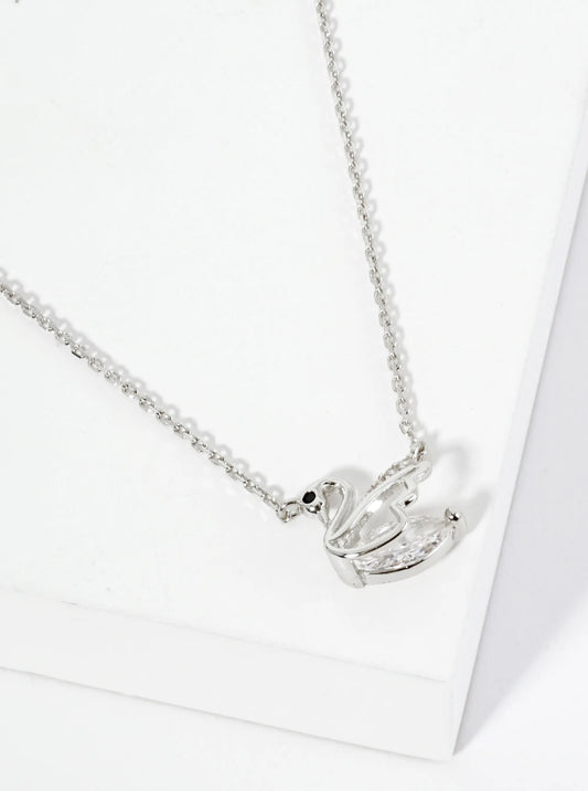 18K Gold Dipped CZ Swan Pendant Necklace