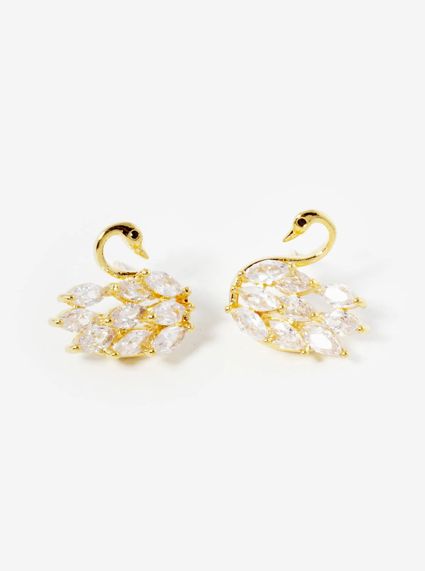 18K Gold Dipped CZ Swan Stud Earrings