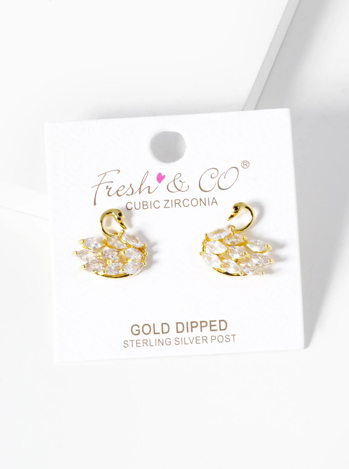 18K Gold Dipped CZ Swan Stud Earrings