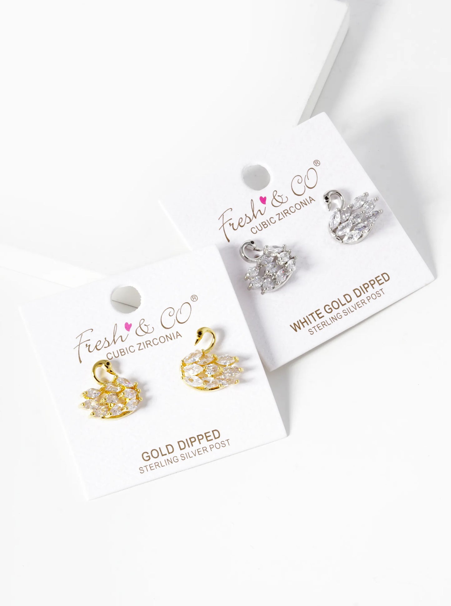 18K Gold Dipped CZ Swan Stud Earrings
