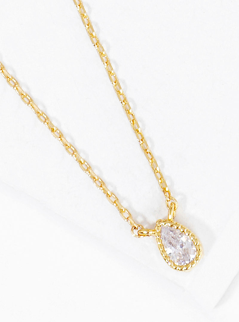 18K Gold Dipped CZ Teardrop Pendant Delicate Necklace