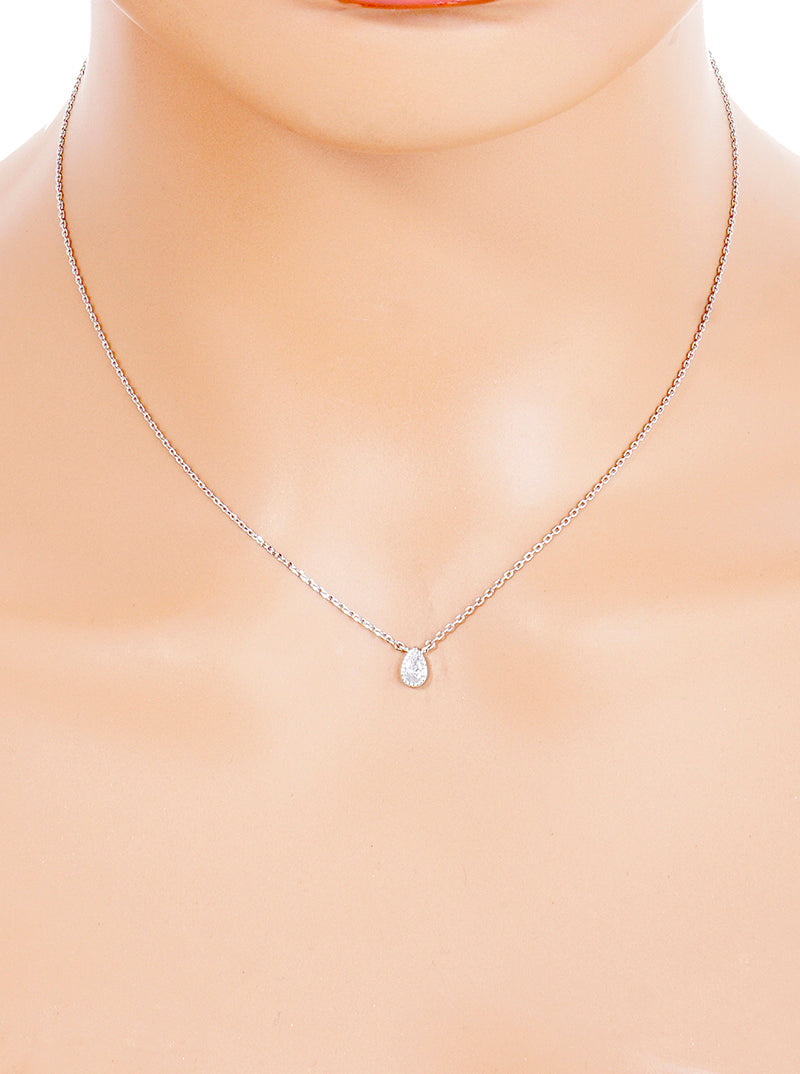 18K Gold Dipped CZ Teardrop Pendant Delicate Necklace