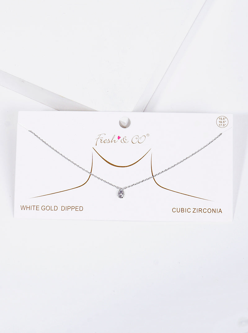 18K Gold Dipped CZ Teardrop Pendant Delicate Necklace