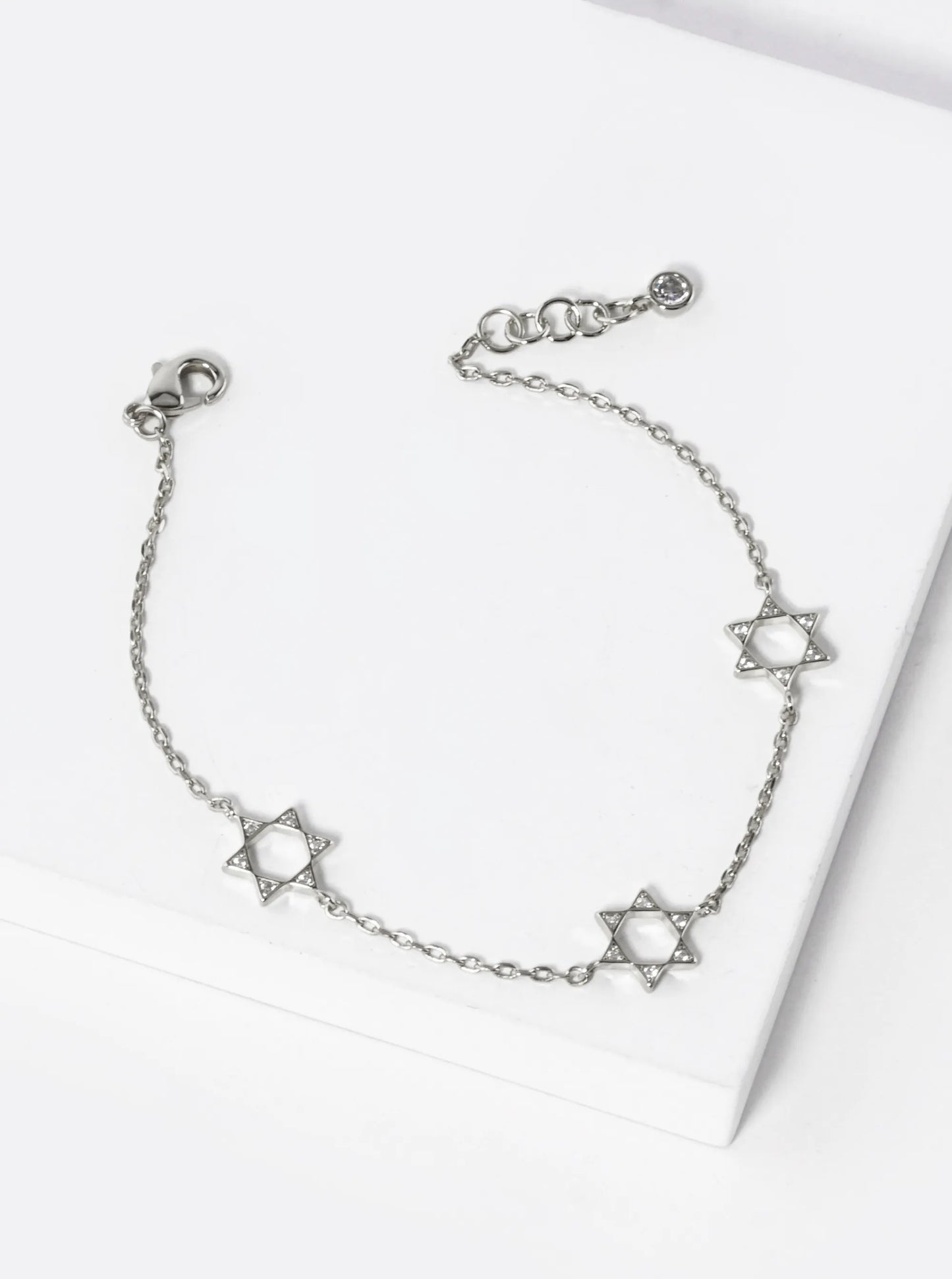18K-Gold-Dipped CZ Three Star Of David Chain Bracelet