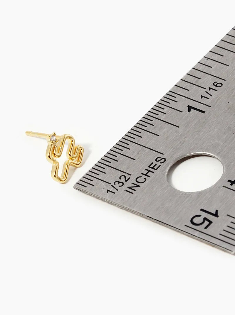 18K Gold Dipped CZ Tiny Cactus Stud Earrings
