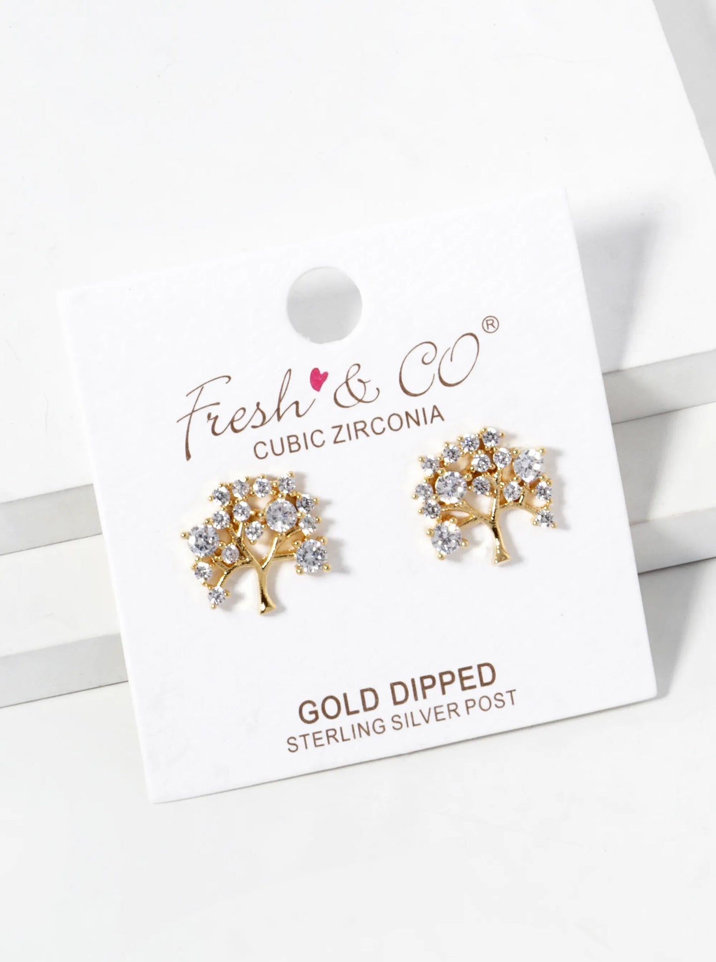 18K Gold Dipped CZ Tree Of Life Stud Earrings