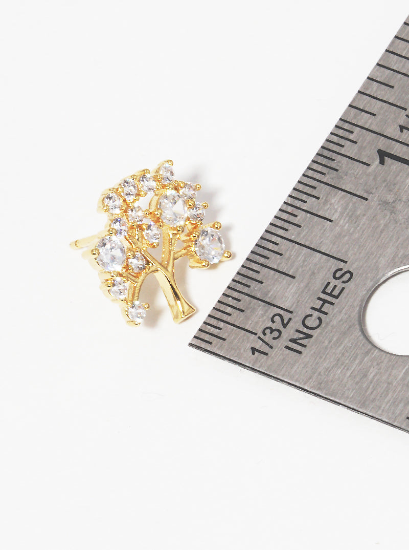 18K Gold Dipped CZ Tree Of Life Stud Earrings