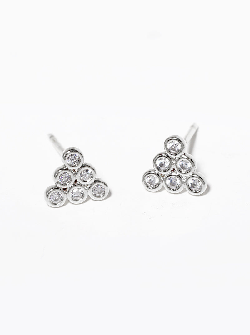 White Gold Dipped CZ Pave Five Flower Post Stud Earrings