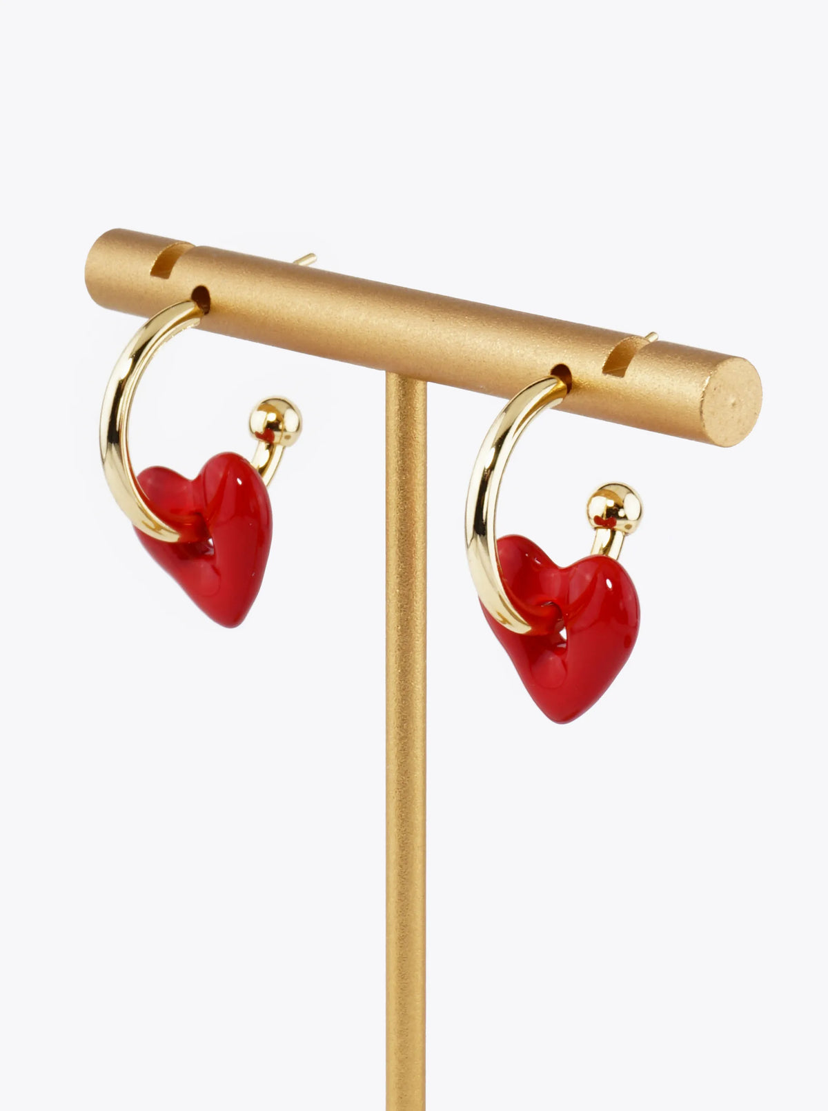 18K Gold Dipped Color Coated Heart Drop 15mm Hoop Earrings