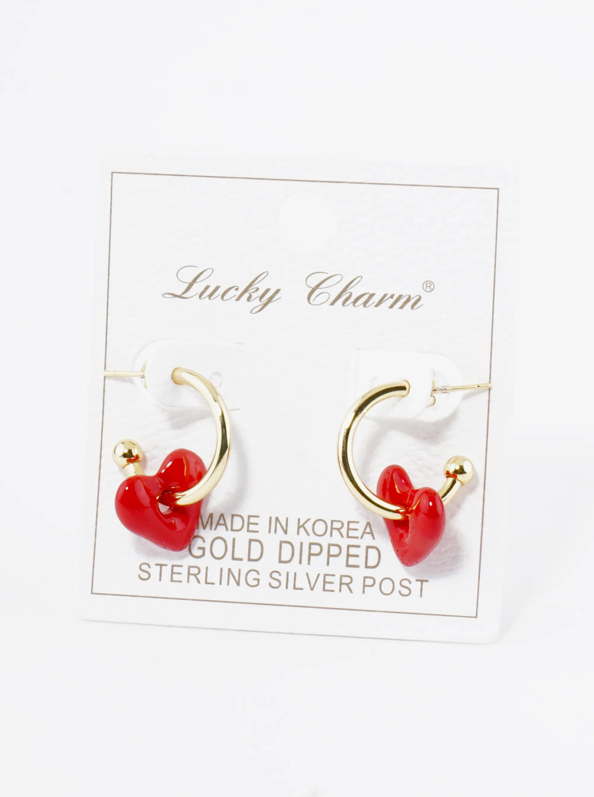 18K Gold Dipped Color Coated Heart Drop 15mm Hoop Earrings