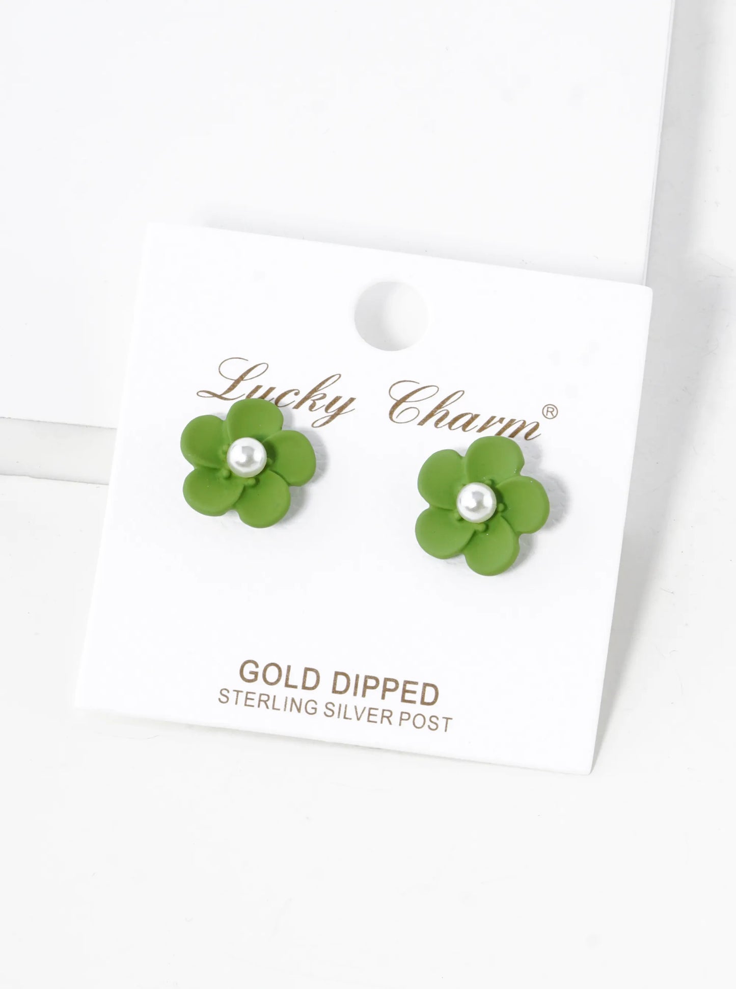 18K Gold Dipped Colorful 3D Flower 12mm Button Post Earrings With Pearl