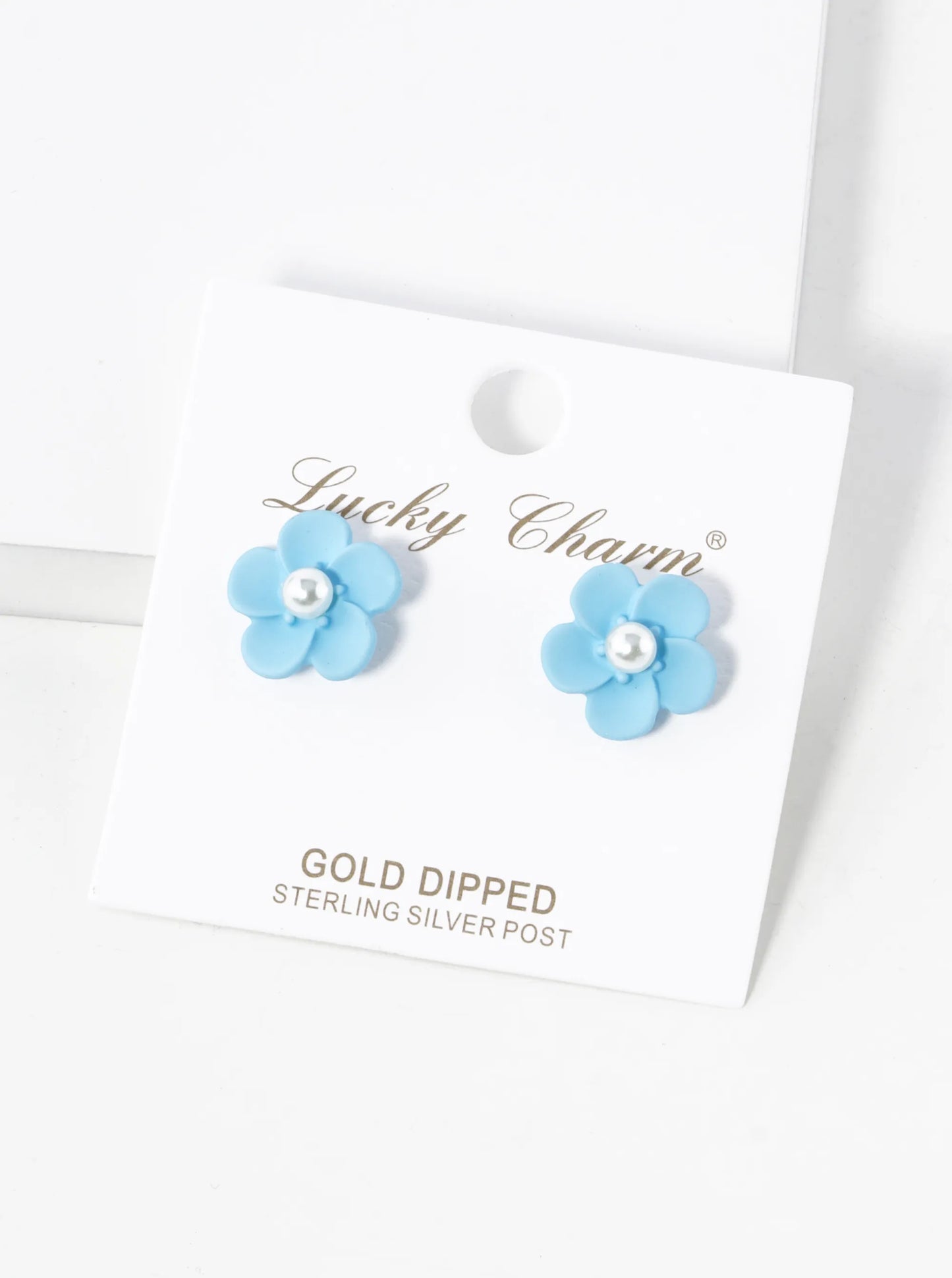 18K Gold Dipped Colorful 3D Flower 12mm Button Post Earrings With Pearl