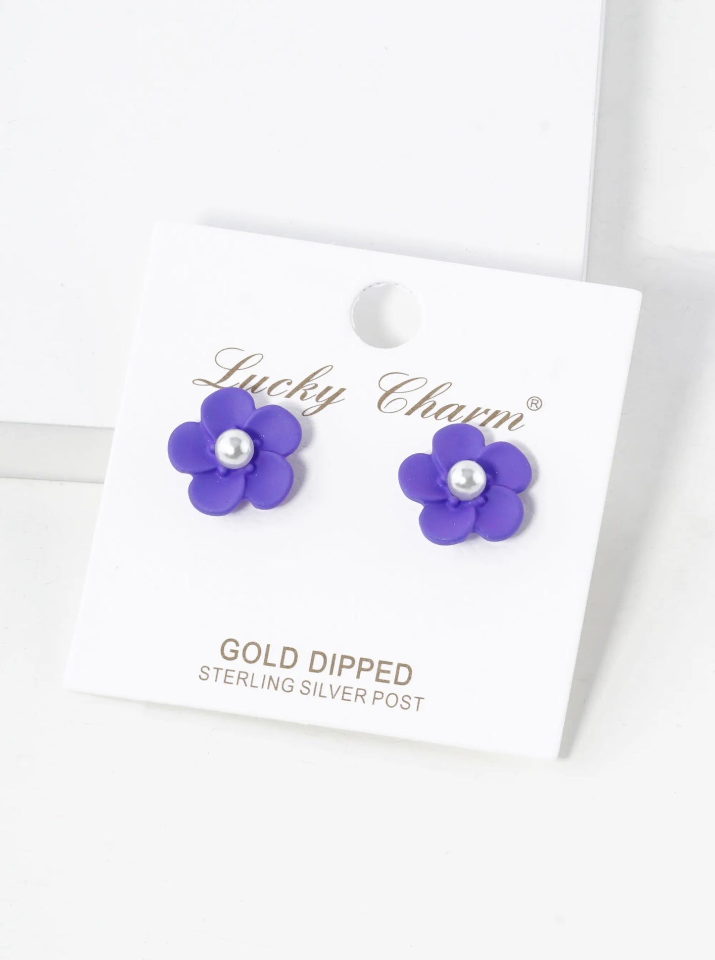 18K Gold Dipped Colorful 3D Flower 12mm Button Post Earrings With Pearl