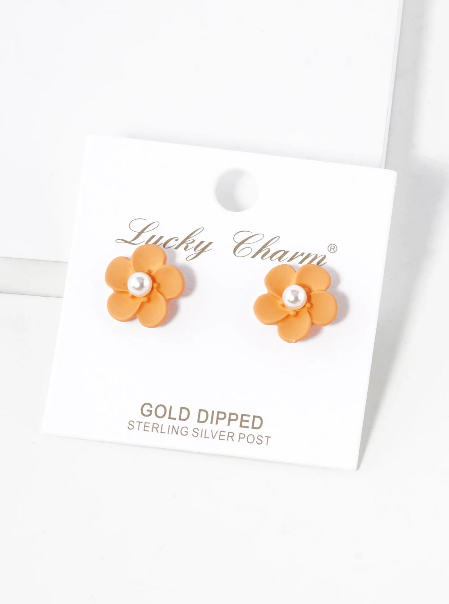18K Gold Dipped Colorful 3D Flower 12mm Button Post Earrings With Pearl
