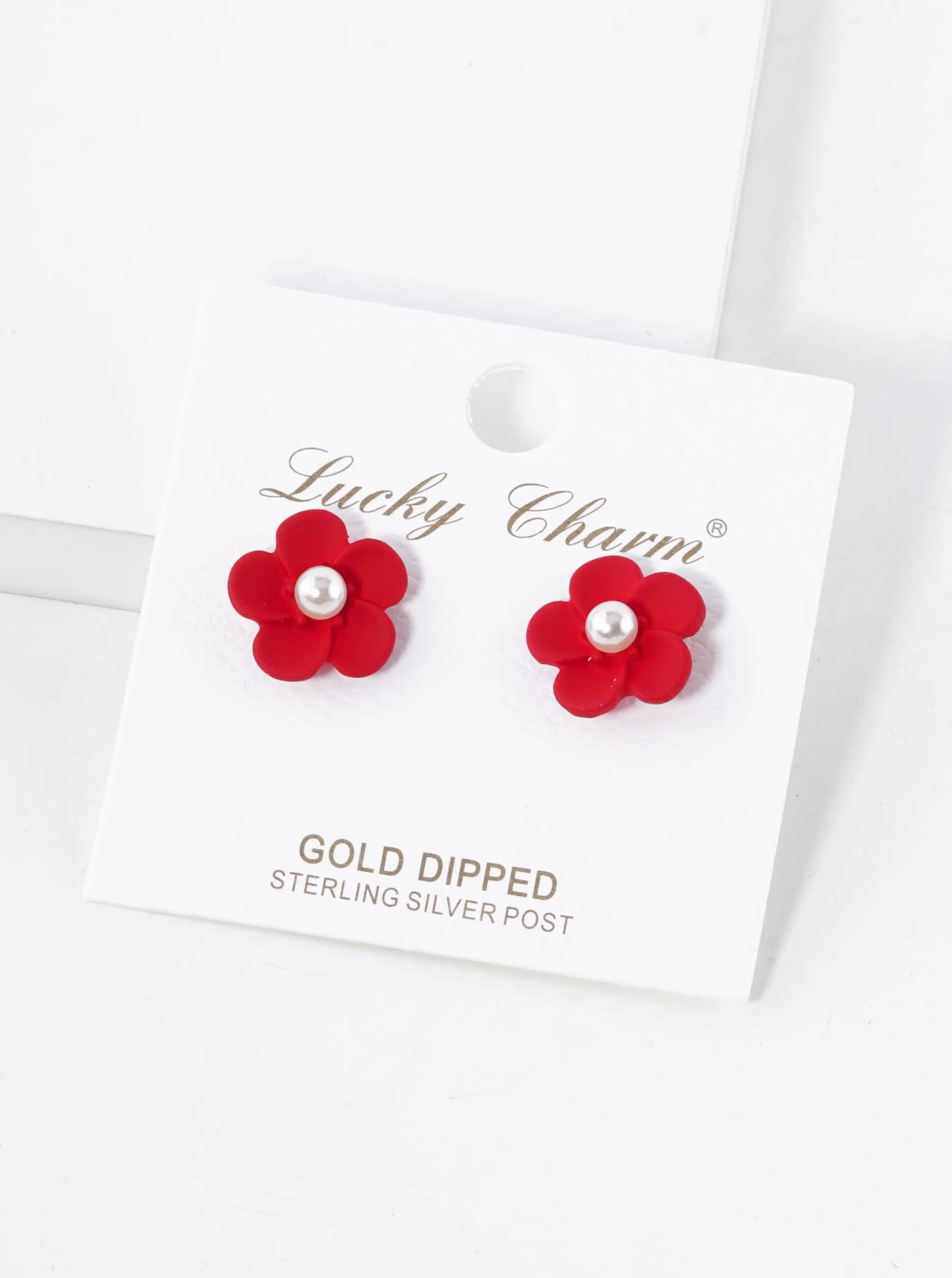 18K Gold Dipped Colorful 3D Flower 12mm Button Post Earrings With Pearl