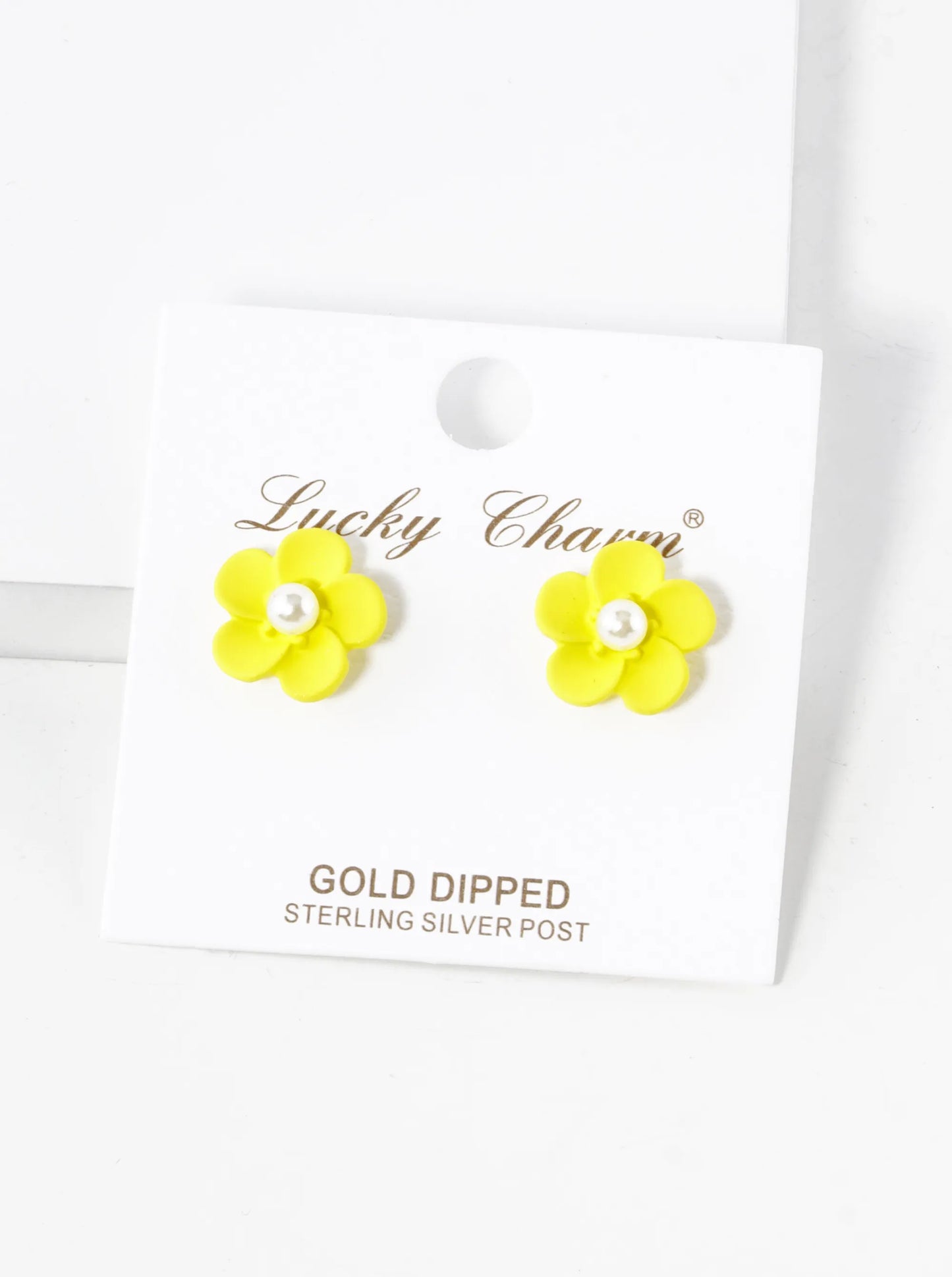 18K Gold Dipped Colorful 3D Flower 12mm Button Post Earrings With Pearl