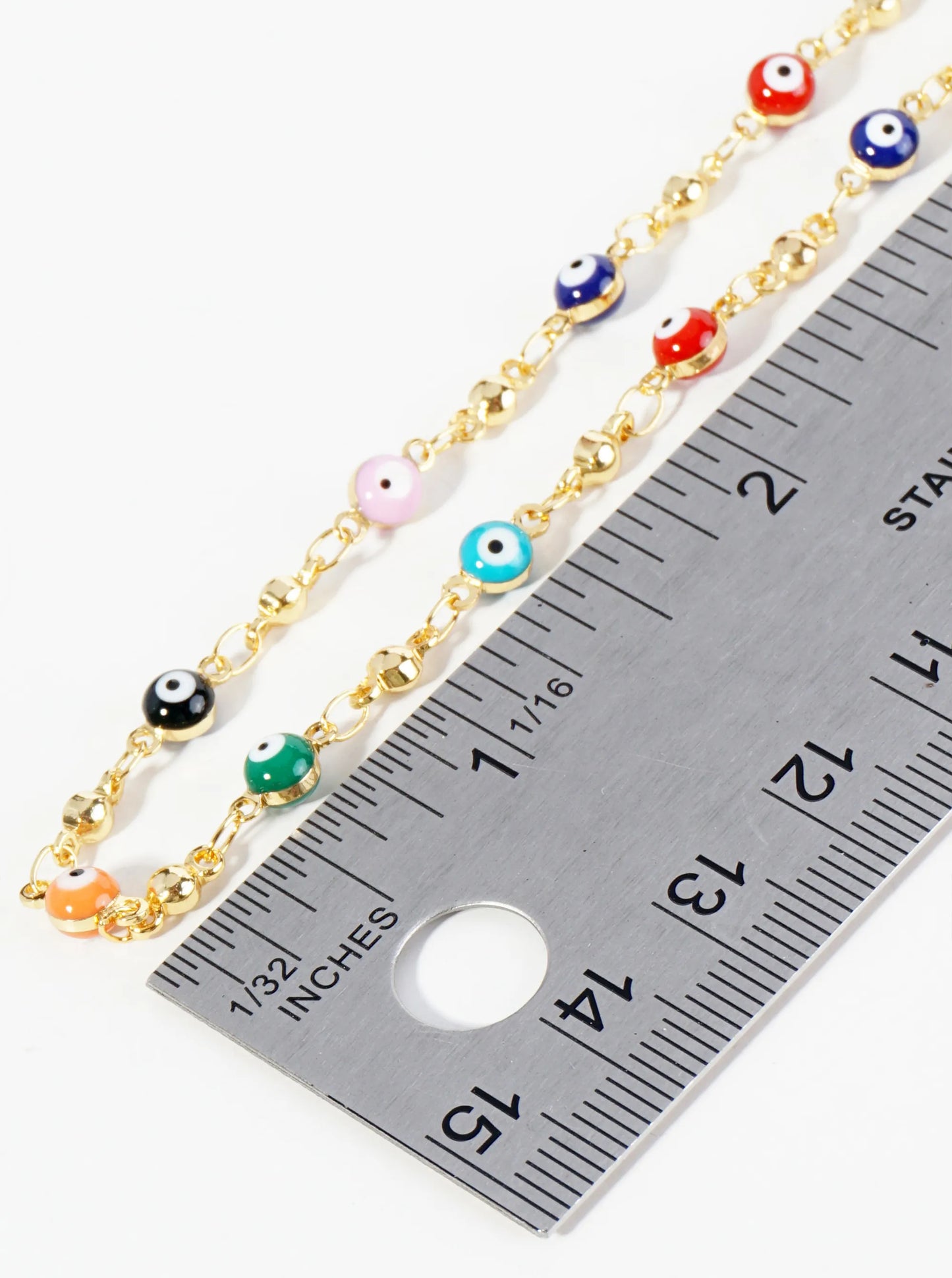 18K Gold Dipped Colorful Evil Eye Charms Brass Chain Anklet