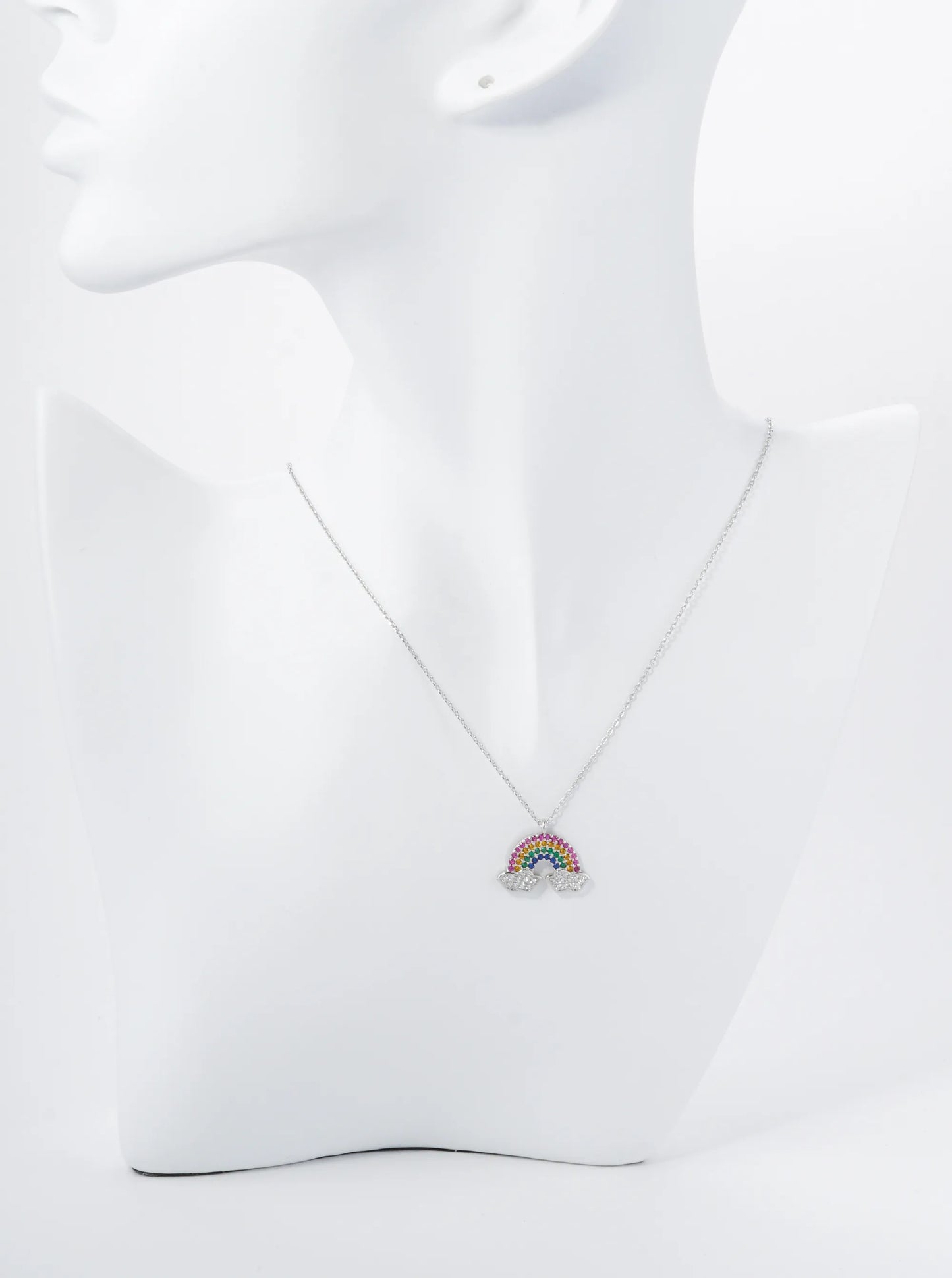 18K Gold Dipped Colorful Pave Set Cubic Zirconia Rainbow Pendant Necklace