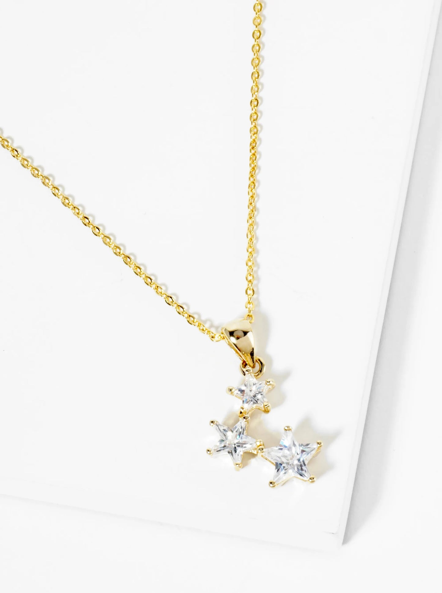 18K Gold Dipped Constellation Three CZ Stone Pendant Necklace