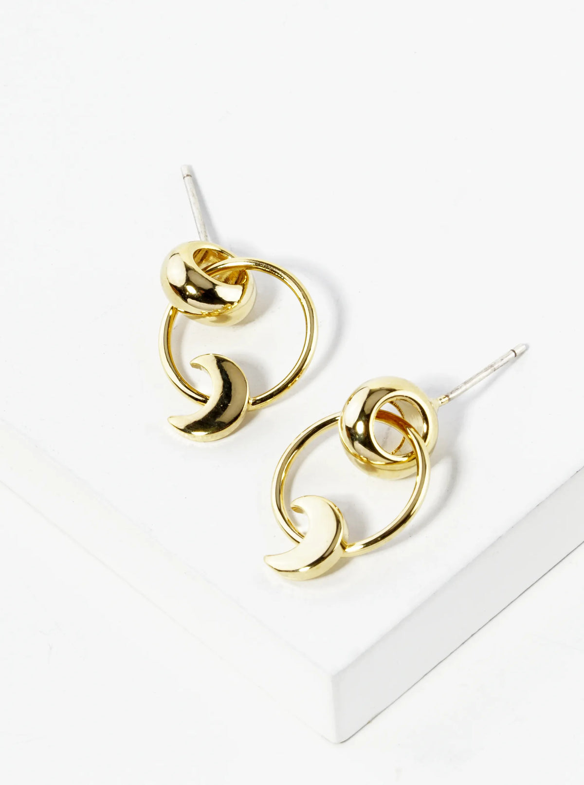 18K Gold Dipped Crescent Moon Drop Door Knocker Post Earrings