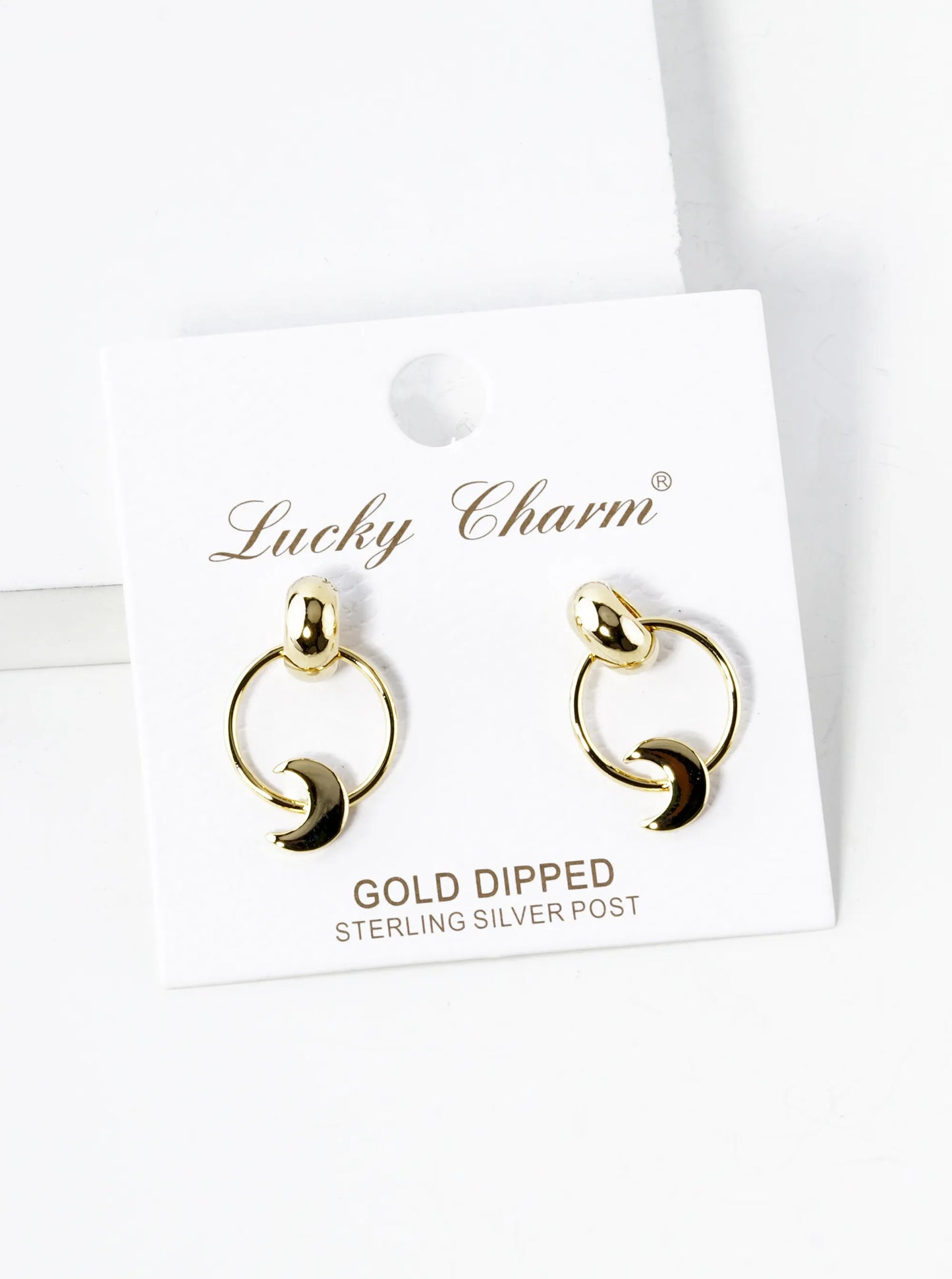 18K Gold Dipped Crescent Moon Drop Door Knocker Post Earrings