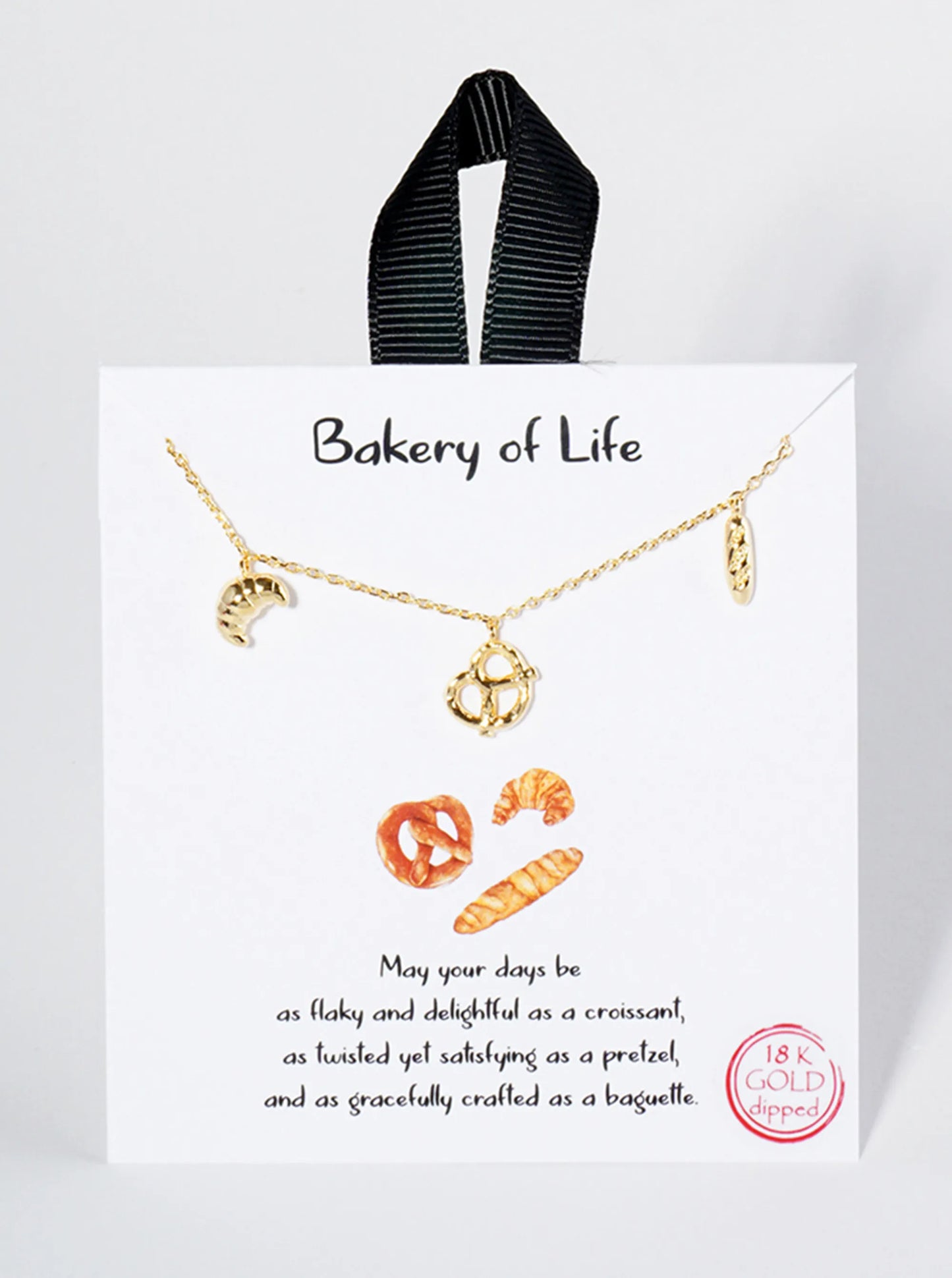 18K Gold Dipped Croissant Pretzel Baguette Charms Pendant Necklace