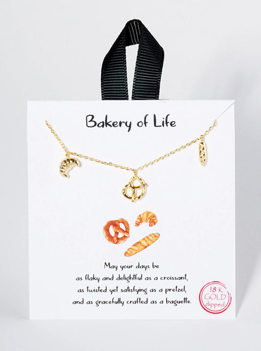 18K Gold Dipped Croissant Pretzel Baguette Charms Pendant Necklace