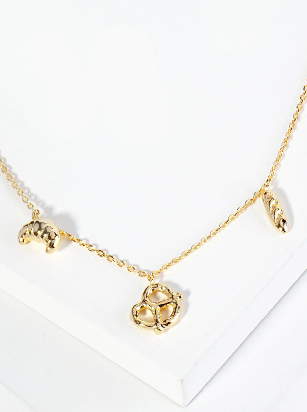 18K Gold Dipped Croissant Pretzel Baguette Charms Pendant Necklace
