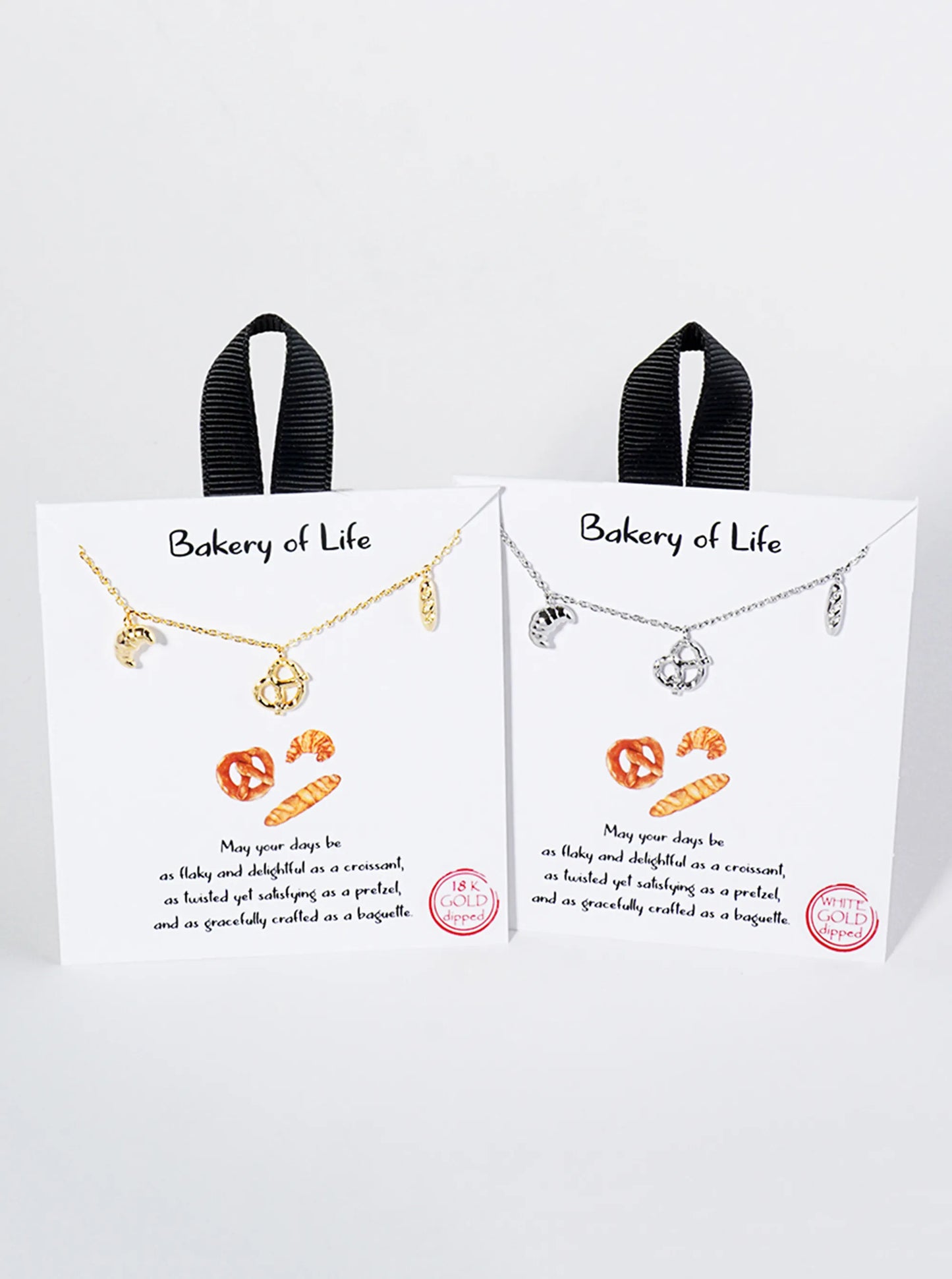 18K Gold Dipped Croissant Pretzel Baguette Charms Pendant Necklace