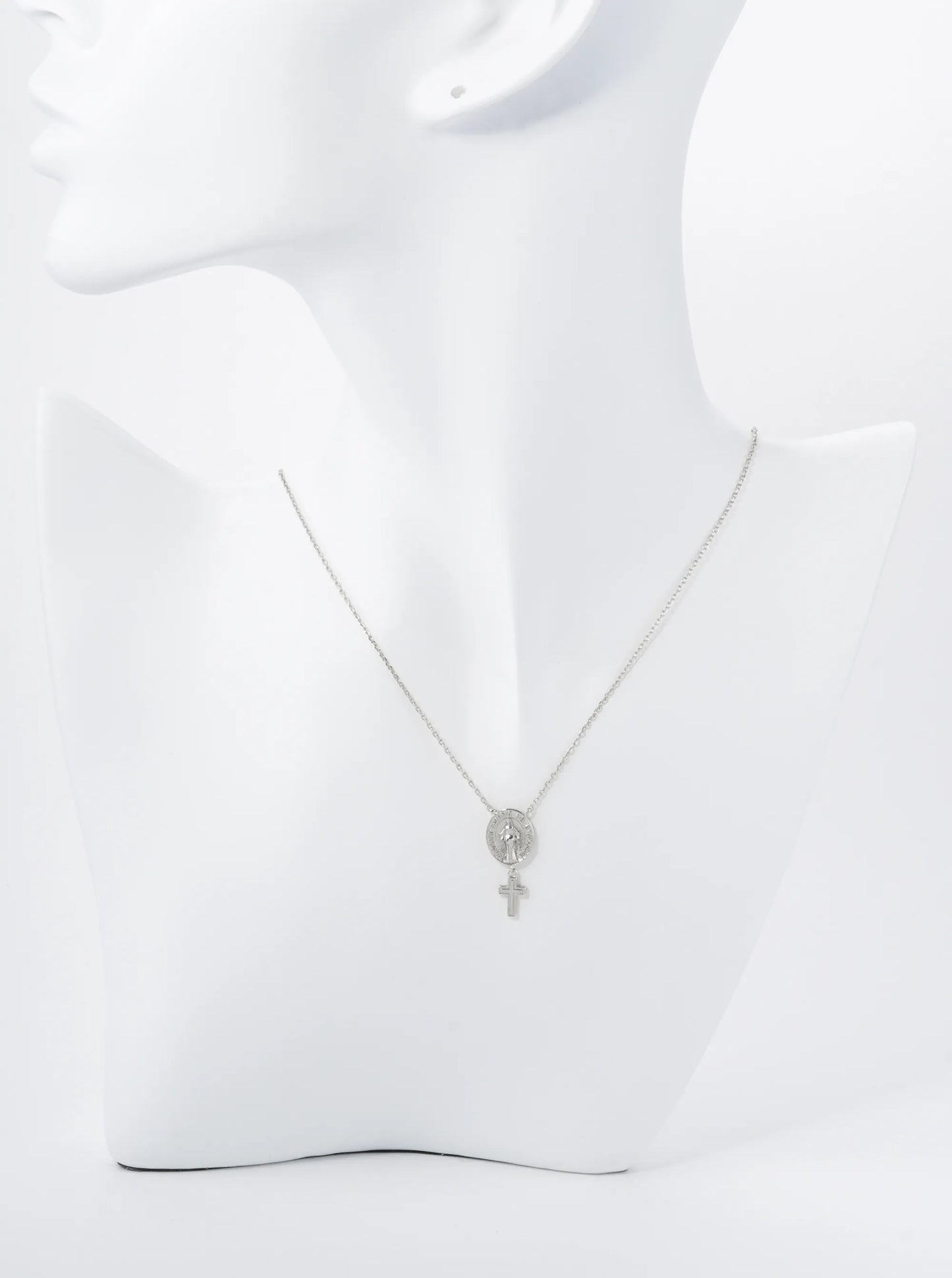 18K Gold Dipped Cross Drop Oval Miraculous Medal Religious Pendant Necklace