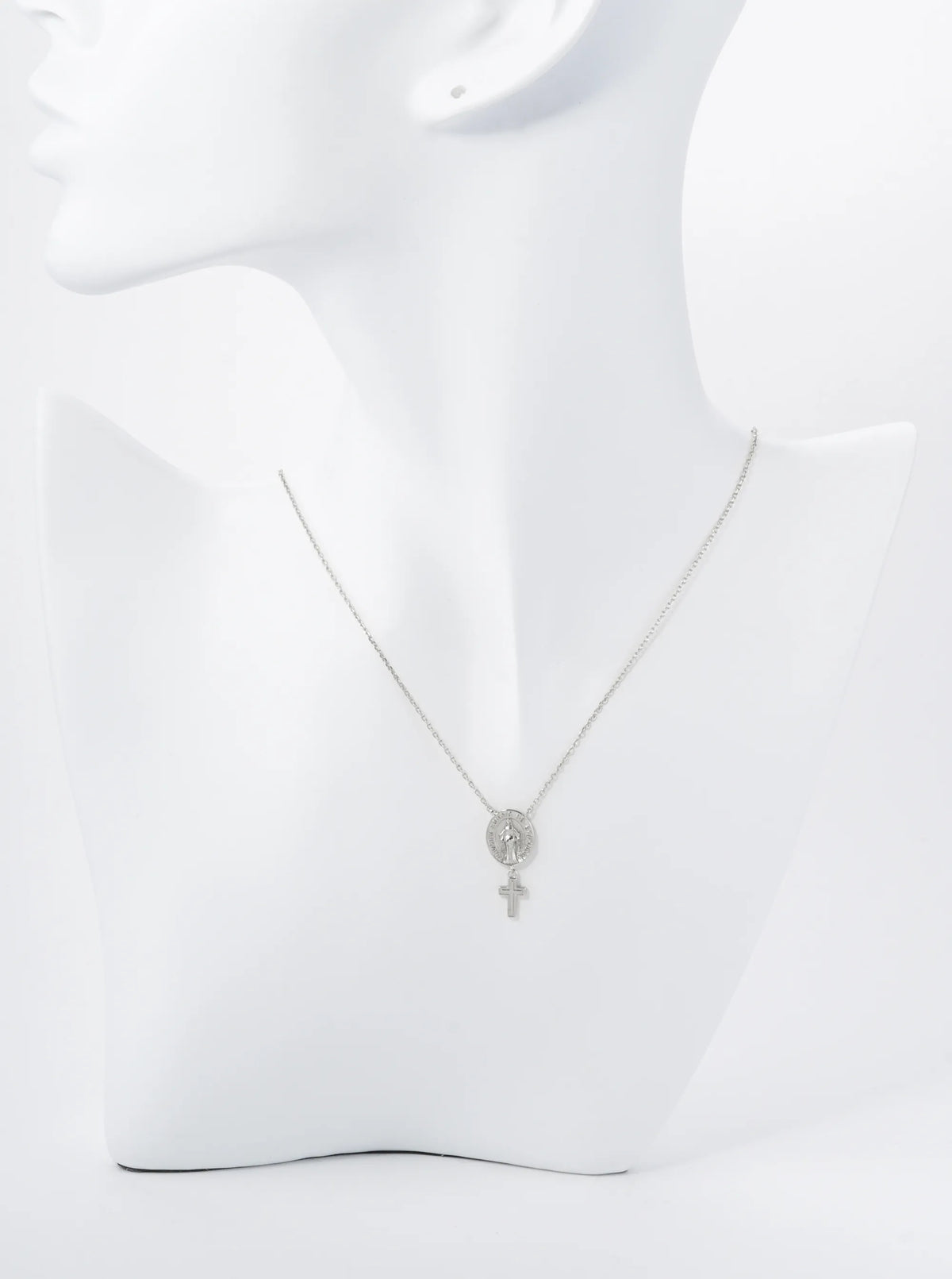 18K Gold Dipped Cross Drop Oval Miraculous Medal Religious Pendant Necklace