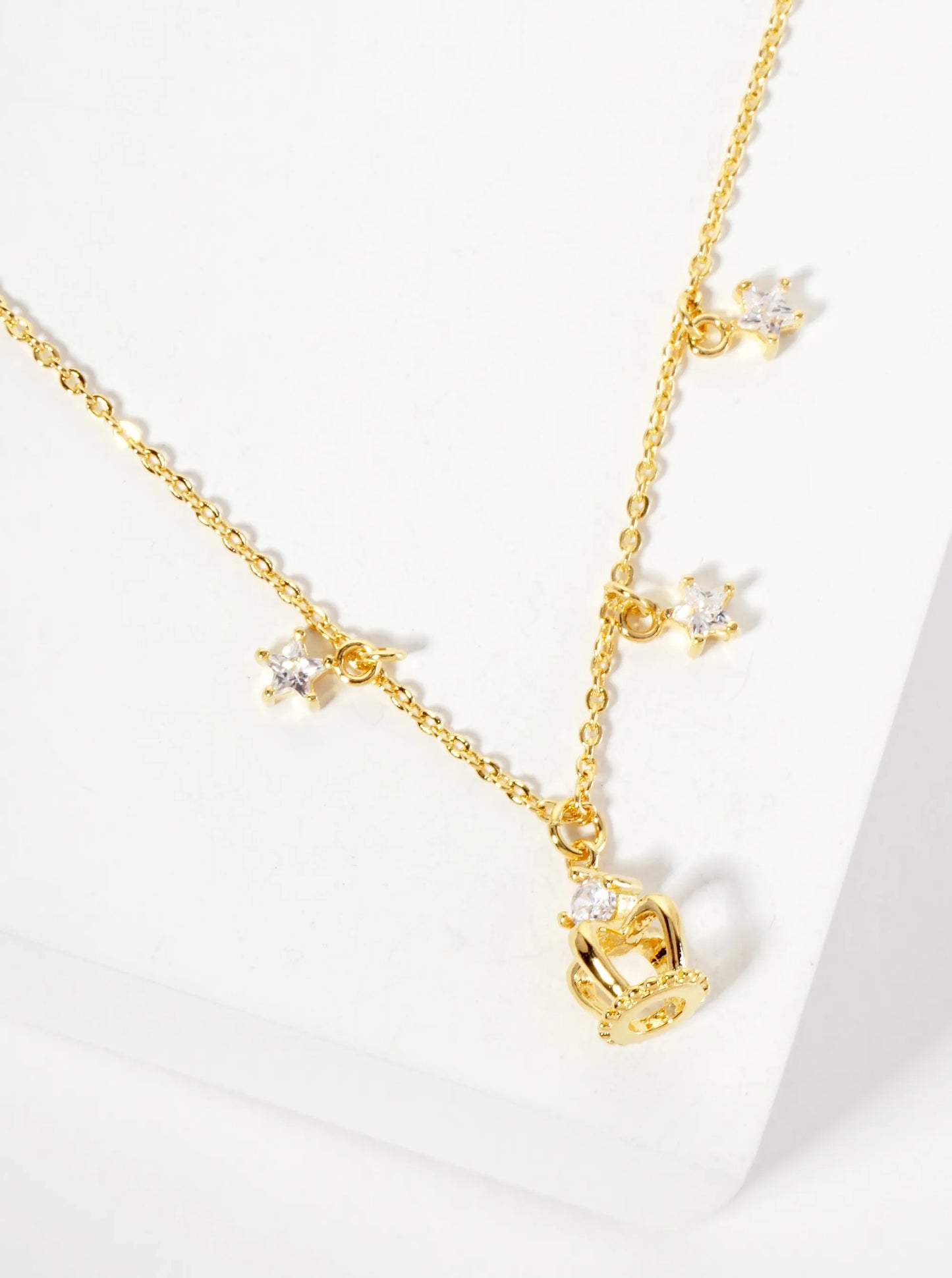18K-Gold-Dipped Crown Pendant Necklace With Star CZ Charms
