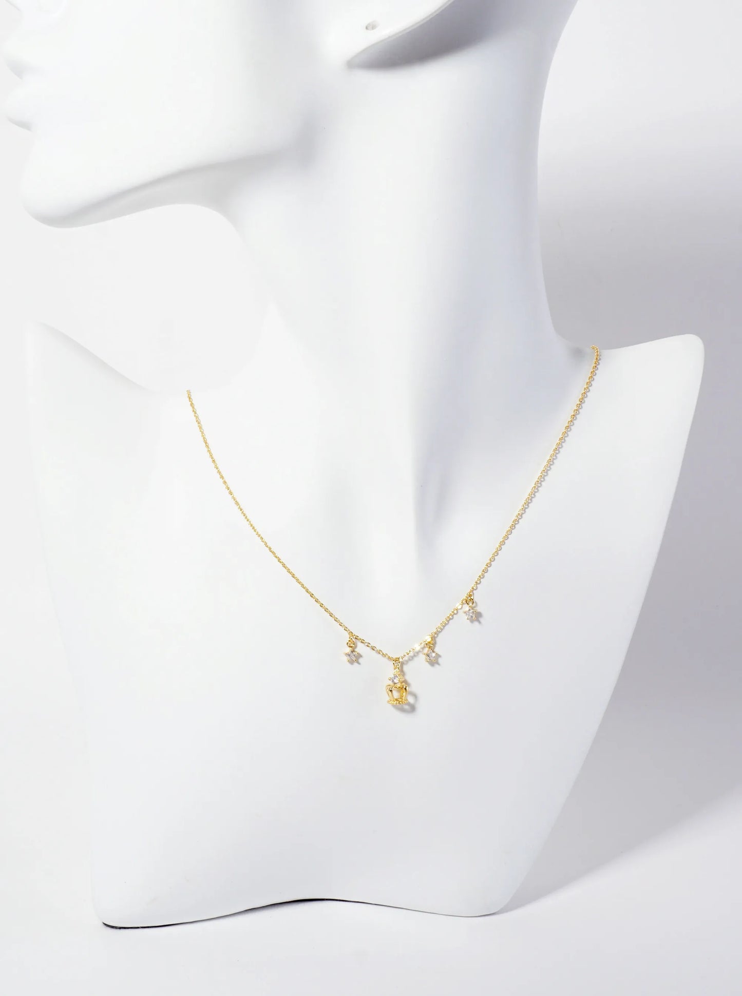 18K-Gold-Dipped Crown Pendant Necklace With Star CZ Charms