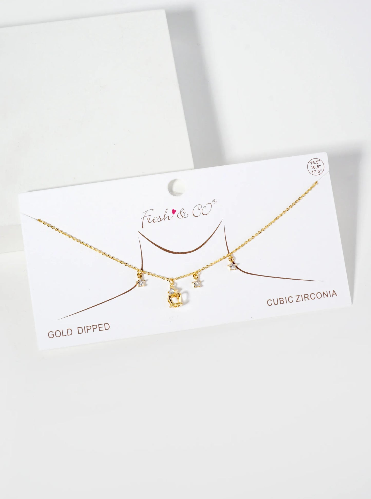 18K-Gold-Dipped Crown Pendant Necklace With Star CZ Charms