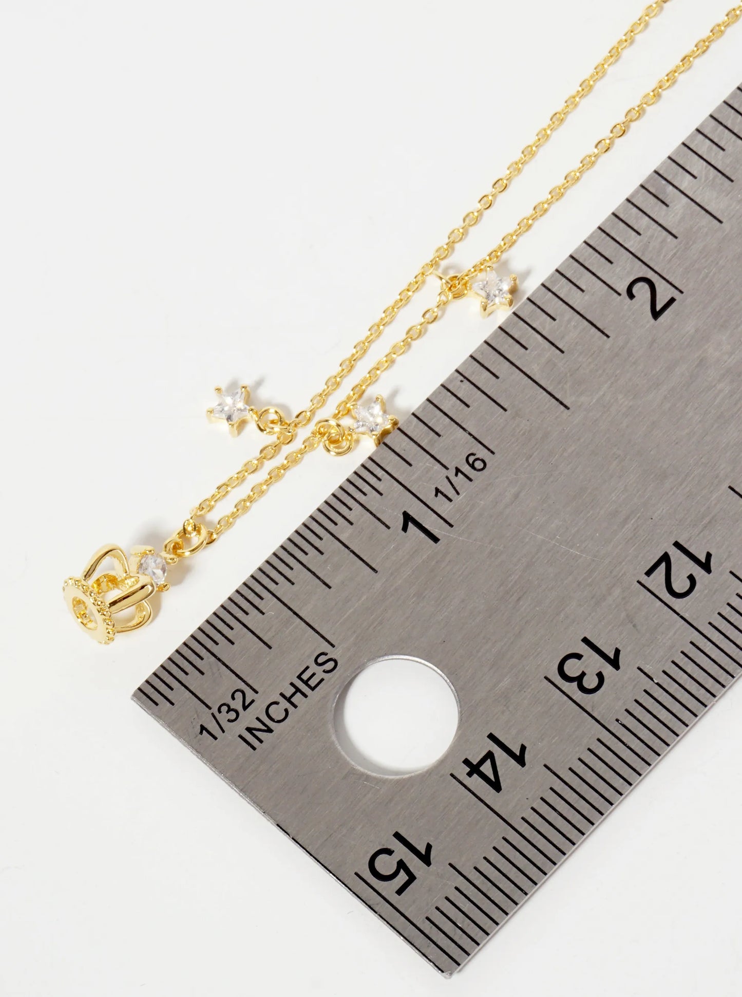18K-Gold-Dipped Crown Pendant Necklace With Star CZ Charms