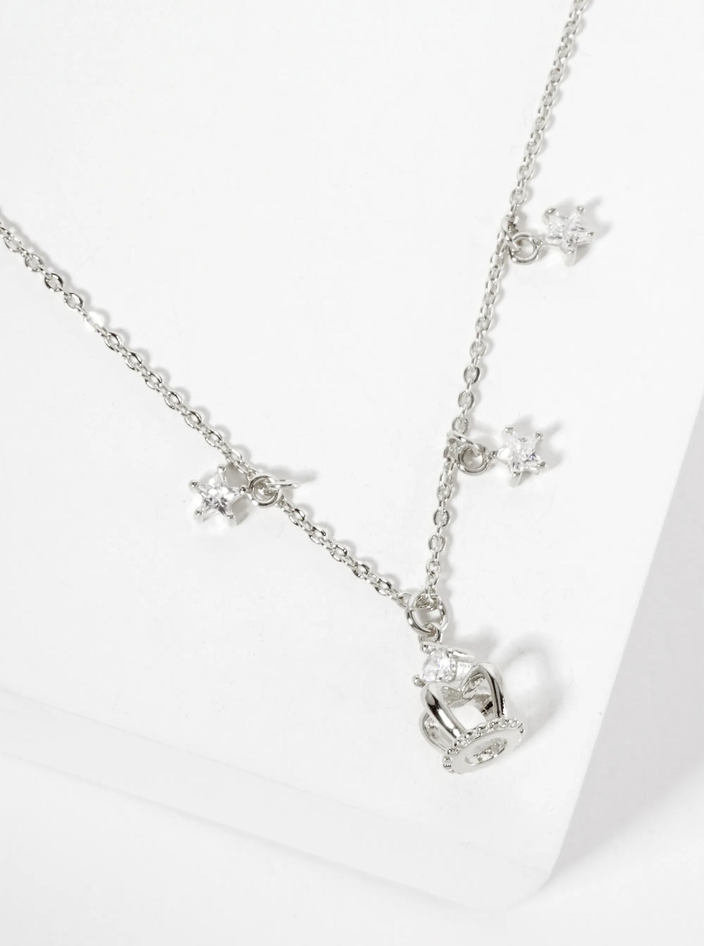 18K-Gold-Dipped Crown Pendant Necklace With Star CZ Charms